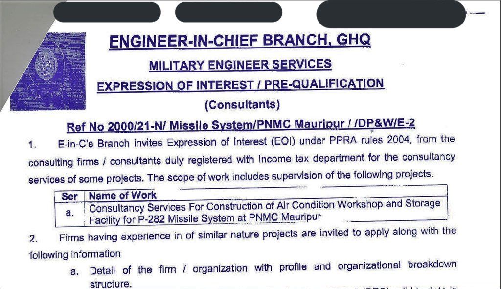 letter has been shared online, issued by the Engineer-in-Chief’s office for an Expression of Interest (EOI)